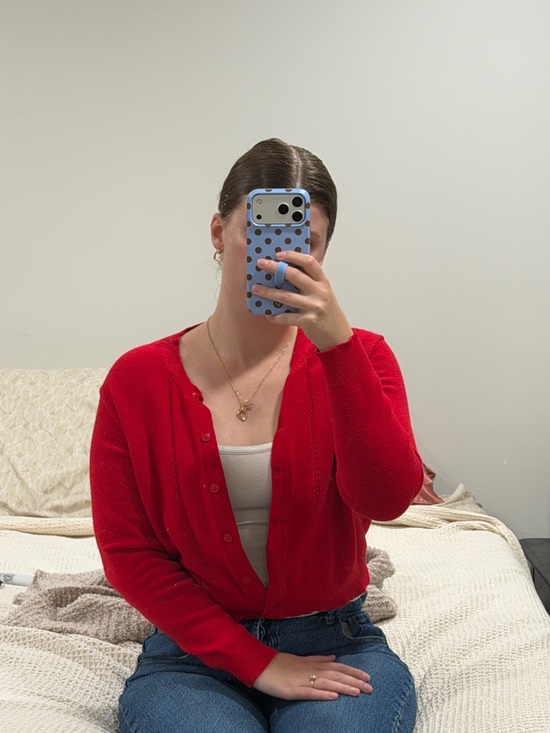 Sweaters - Women's Red Button-Up Knit Cardigan Sweater